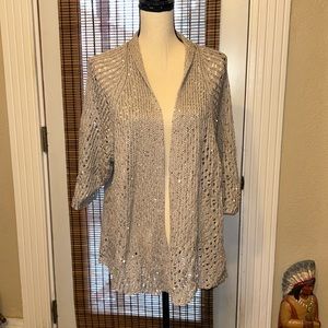 Eileen Fisher Crop 3/4 Sleeve Cardigan w/Bling Antique Silver Size 3X NWT